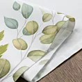 Serwetka na stół biało, zielona 30x40 cm bawełniana NATU 6 zdobiona nadrukiem liści