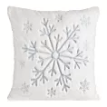Poszewka na poduszkę świąteczna 45x45 cm biało, srebrna dekoracyjna z przyjemnego futerka zdobiona haftem