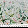 Zazdrostka biało, zielona z etaminy  zdobiona nadrukiem kwiatów i koronką 150x30 cm tunel ESTERA