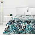 Koc flano 150x200 cm biało, turkusowy z nadrukiem egzotycznych liści PILAR Design 91