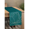 Bieżnik na stół ciemnoturkusowy, złocisty 35x220 cm welwetowy BLINK 12 z dużym wzorem kwiatu lotosu