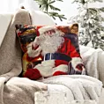 Poszewka na poduszkę 45x45 cm welwetowa, czerwono biała zdobiona uroczym motywem świątecznym