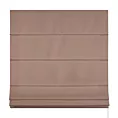 Roleta rzymska pudrowo różowa z gładkiej tkaniny zaciemniającej typu dimout wykończona obciążnikiem