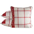 Poszewka na poduszkę 45x45 cm welwetowa świąteczna beżowo czerwona z motywem kratki i wypustką na brzegach CLARK