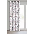 Zasłona biało, różowa zdobiona nadrukiem kwiatów 140x250 cm przelotka ROSELIN