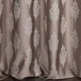 Zasłona szyta na flexach ciemnobeżowo srebrna z eleganckiej tkaniny w drobny ornamentowy wzór