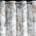 Zasłona biało, srebrna zaciemniająca zdobiona nadrukiem liści z szampańskim wykończeniem 140x250 cm przelotki - LAYLA3