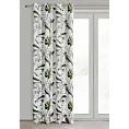 Zasłona biało, oliwkowa z motywem egzotycznych liści z welwetu 140x250 cm przelotka ELLEN