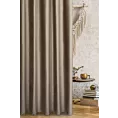 Zasłona szyta na taśmie 5 cm jasnobrązowa z tkaniny welwetowej w pionowe prążki, wykończona obciążnikiem