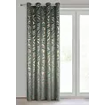Zasłona miętowo szampańska zdobiona nadrukiem liści 140x250 cm złota przelotka - MILENA