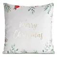 Poszewka na poduszkę świąteczna 45x45 cm welwetowa biało, zielona zdobiona nadrukiem