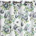 Zasłona biało, zielona ze wzorem kwiatowym z etaminy 140x250 cm przelotka - MONA
