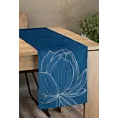 Bieżnik na stół granatowo, złocisty 35x180 cm welwetowy BLINK 12 z dużym wzorem kwiatu lotosu