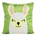 Poszewka na poduszkę 45x45 cm welwetowa, zielono biała z motywem lamy KIDS 2 DESIGN 91