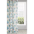 Dekoracja okienna biało, niebieska z lekkiej etaminy z nadrukiem kwiatów, półtransparentna 140x250 cm przelotka SOFIA