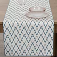 Bieżnik na stół naturalno, ciemnoturkusowy 40x180 cm INES z nadrukowanym motywem geometrycznym