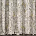 Zasłona szyta na taśmie 5 cm popielato musztardowa z tkaniny z dodatkiem bawełny i nici metalicznej, o wzorze roślinnym, zawiera 20% bawełny