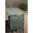 Bieżnik na stół ciemnomiętowo, złocisty 35x140 cm welwetowy BLINK 16 z dużym wzorem liści
