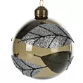 Świąteczna bombka szklana ręcznie zdobiona brokatowym wzorem liści