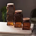 Pojemnik KELSI z barwionego szkła artystycznego z drewnianą pokrywką, miodowy