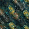 Tkanina zasłonowa miękka, welwetowa, z cyfrowym nadrukiem liści lilii wodnej