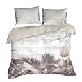Pościel 160x200 cm satyna bawełniana kolor kremowy, ciemnobeżowy z nadrukiem egzotycznych liści palm Eurofirany Premium