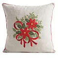 Poszewka na poduszkę świąteczna 45x45 cm o strukturze lnu czerwono, zielona zdobiona aplikacją