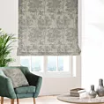 Roleta rzymska naturalno niebieska z żakardowej tkaniny z dodatkiem bawełny zdobiona botanicznym wzorem ze srebrną nicią