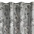 Zasłona welwetowa stalowo, szampańska z błyszczącym nadrukiem palmowych liści 140x250 cm przelotka - GLORIA 2
