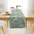 Obrus szyty PALMAS zielony z tkaniny o naturalnym splocie w botaniczny wzór