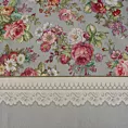 Obrus popielato, różowy 140x180 cm gobelinowy zdobiony tkanym motywem kwiatowym