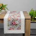 Bieżnik na stół popielato, różowy 45x140 cm gobelinowy zdobiony tkanym motywem kwiatowym