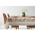 Obrus oliwkowo, różowy 140x180 cm gobelinowy zdobiony tkanym motywem kwiatowym