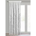 Zasłona biało, srebrna zdobiona subtelnymi liśćmi z lśniącymi dodatkami z etaminy 140x270 cm taśma GLORI