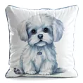 Poszewka na poduszkę 45x45 cm welwetowa biały, jasnoniebieski z motywem psa ANIMAL 84