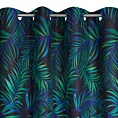 Zasłona czarno, granatowa zdobiona nadrukiem palmowych liści 140x250 cm przelotka - PALMAS