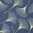 Tkanina zasłonowa o drobnym splocie, z nadrukiem liści miłorzębu