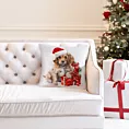 Poszewka na poduszkę świąteczna 45x45 cm welwetowa biało, czerwona zdobiona uroczym nadrukiem pieska