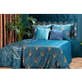 Pościel 160x200 cm z makosatyny bawełnianej kolor ciemnoturkusowy, złoty z motywem kwiatowym LOTOS 1 Limited Collection