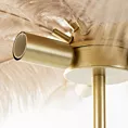 Lampa stojąca do salonu beżowo, szampańska FERI na metalowej podstawie z niezwykle efektownym abażurem z naturalnych strusich piór