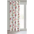Zasłona biało, ciemnoróżowa zdobiona nadrukiem kwiatów 140x250 cm przelotka - DEBI