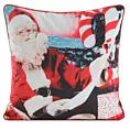 Poszewka na poduszkę 45x45 cm welwetowa, czerwono biała zdobiona uroczym motywem świątecznym