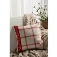 Poszewka na poduszkę 60x60 cm welwetowa świąteczna beżowo czerwona z motywem kratki i wypustką na brzegach CLARK