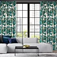 Zasłona welwetowa biało, zielona ze wzorem egzotycznych liści 140x270 cm taśma - DAVOS