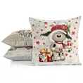 Poszewka na poduszkę 45x45 cm bawełniana, gobelinowa naturalno, czerwona z motywem misia GOB