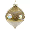 Szklana zawieszka bombka choinkowa dekorowana w środku złotym brokatem