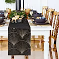 Bieżnik na stół czarno, złoty 35x180 cm welwetowy BLINK 14 z dużym wzorem wachlarzy w stylu art deco
