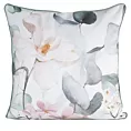 Poszewka na poduszkę dwustronna 60x60 cm welwetowa, biało zielona z motywem roślinnym z wypustką na brzegach JULIET Eurofirany Premium