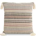 Poszewka na poduszkę 45x45 cm bawełniana, pudrowo stalowa w paski zdobiona na rogach chwostami BOHO