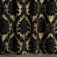 Zasłona szyta na flexach czarno złota z szenilowej tkaniny w klasyczny wzór ornamentowy przetykany błyszczącą nicią